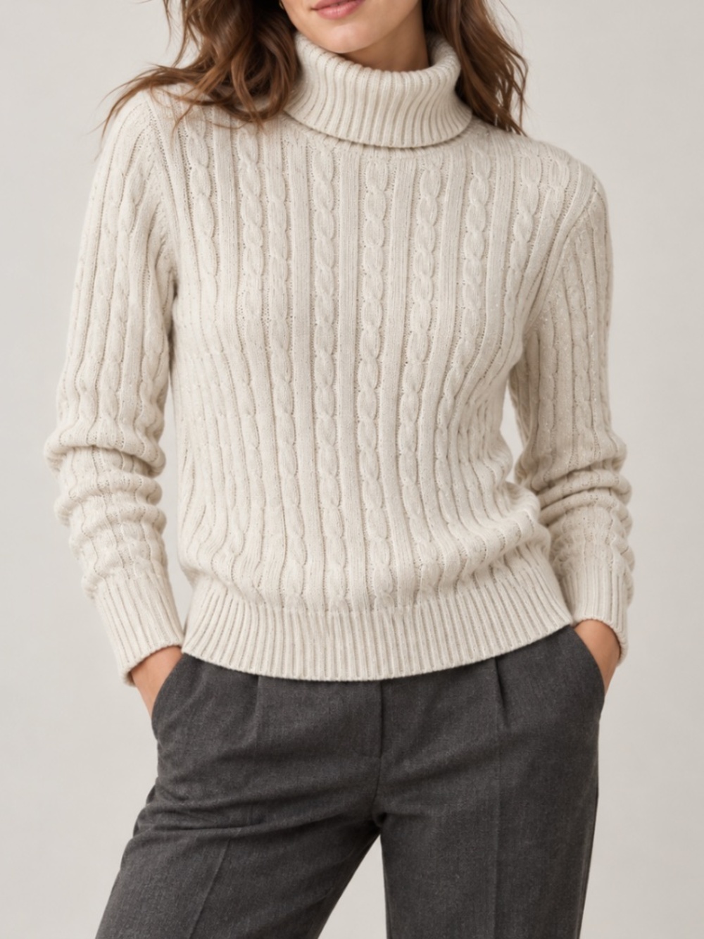 Charter Club Ivory Cable Knit Turtleneck Sweater – Size M